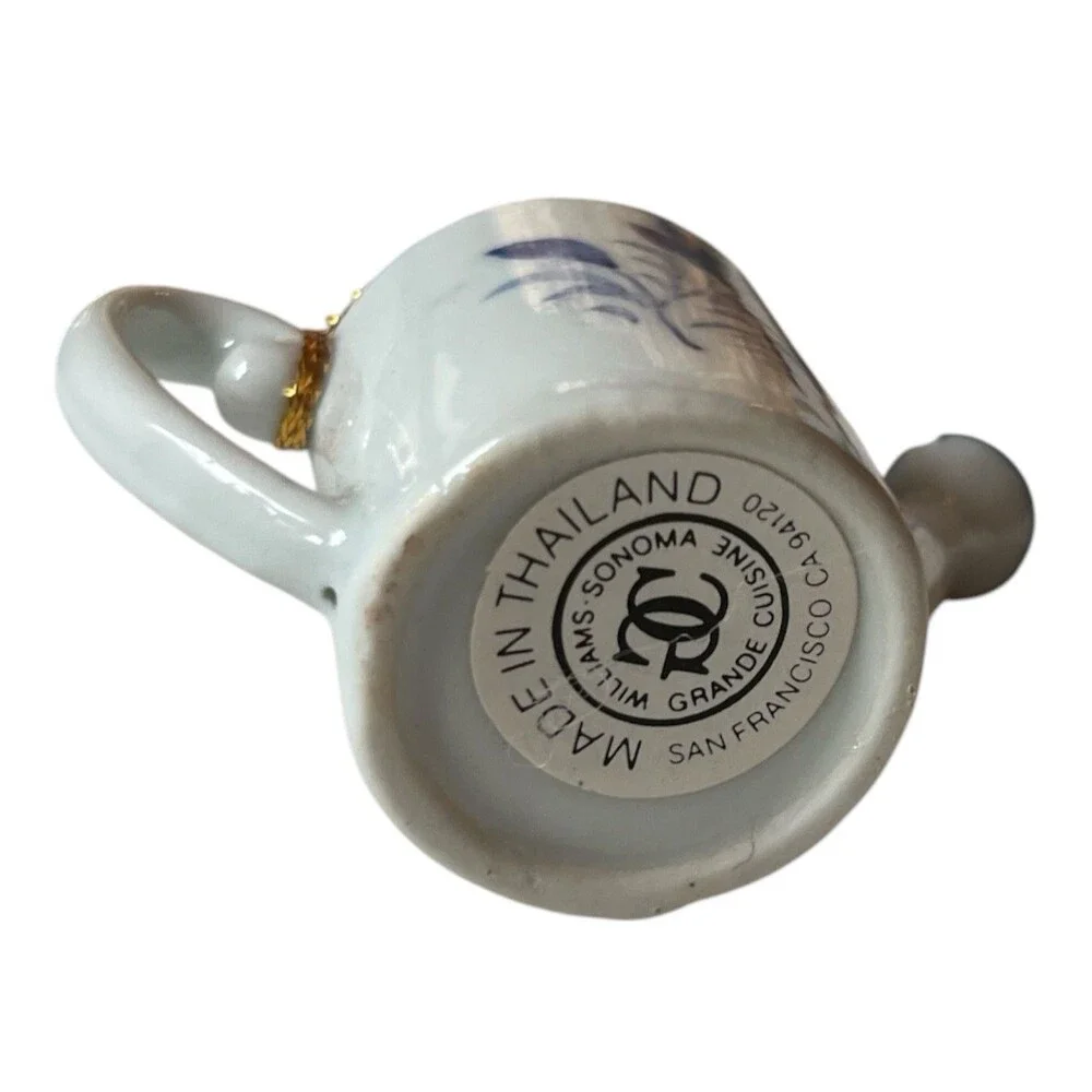 Williams Sonoma Porcelain Watering Can Hand Painted Thailand Christmas Ornaments